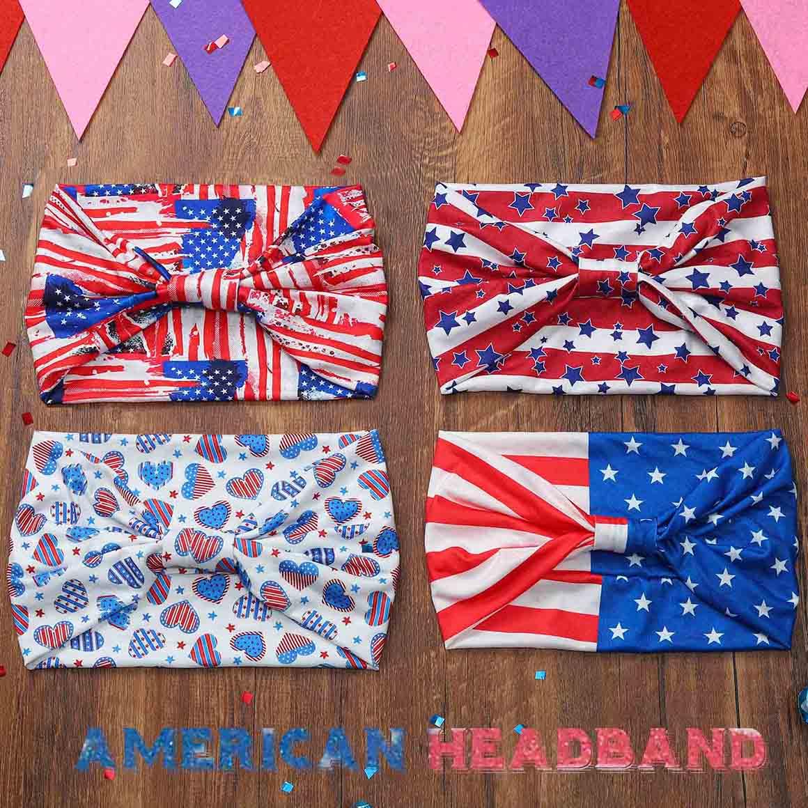 Olbye 4th of July Headbands USA Patriotic Hair Accessories American Flag Headband Wide Knotted Turban Head Band Non Slip Elastic Hairband Red White and Blue Bandana Stars and Stripes Head Bands Independence Day Party Decorations Hairbands Fourth of July A