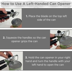 Lefty’s Left Handed Can Opener - Premium Design Black Heavy duty Stainless Steel - Easy To Turn Sharp Blade - Smooth Edge - Great Gift for Left-Handed People, Adults, Men and Women