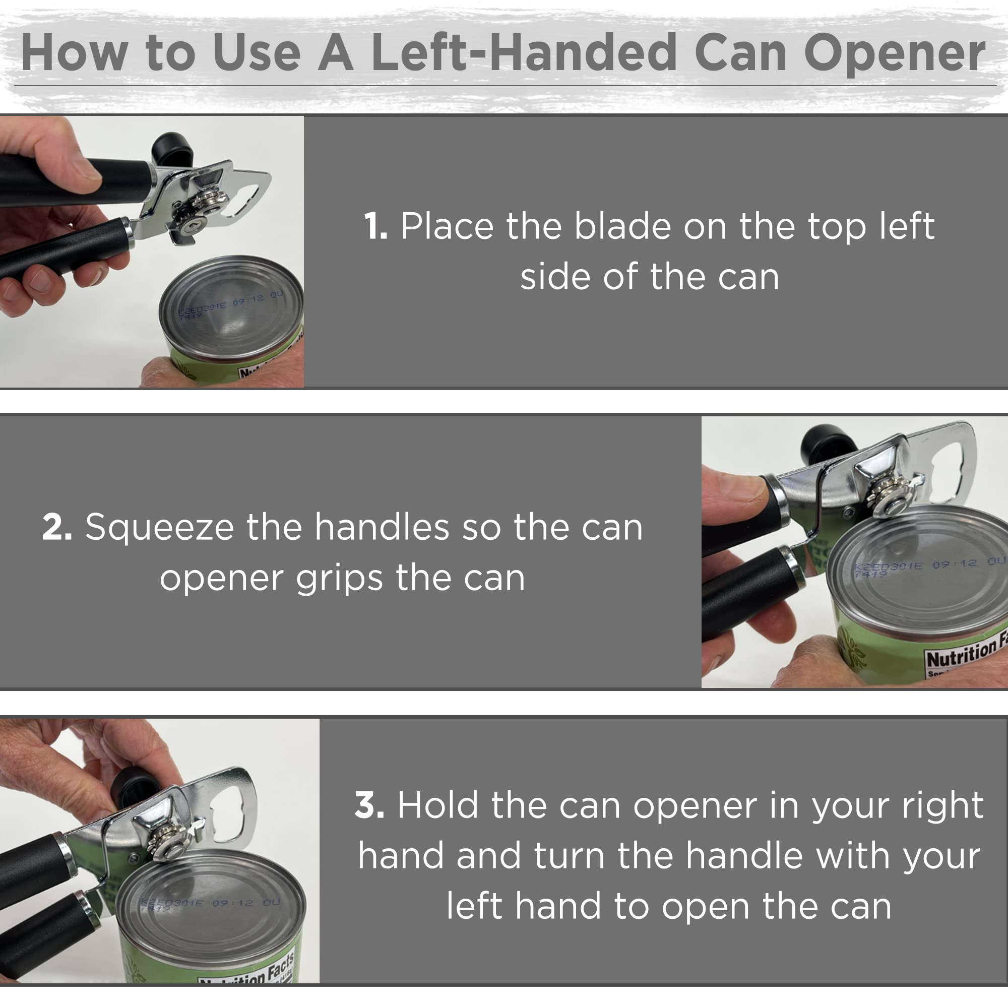 Lefty’s Left Handed Can Opener - Premium Design Black Heavy duty Stainless Steel - Easy To Turn Sharp Blade - Smooth Edge - Great Gift for Left-Handed People, Adults, Men and Women