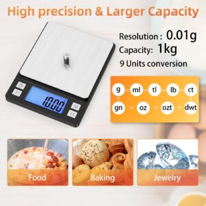 BOMATA 0.01g/1kg Upgraded Small Digital Scale, USB Rechargeable, with Larger Display and Hold,Tare Function, 9 Units, High Precision Digital Scale Grams and oz for Small Item, Kitchen…