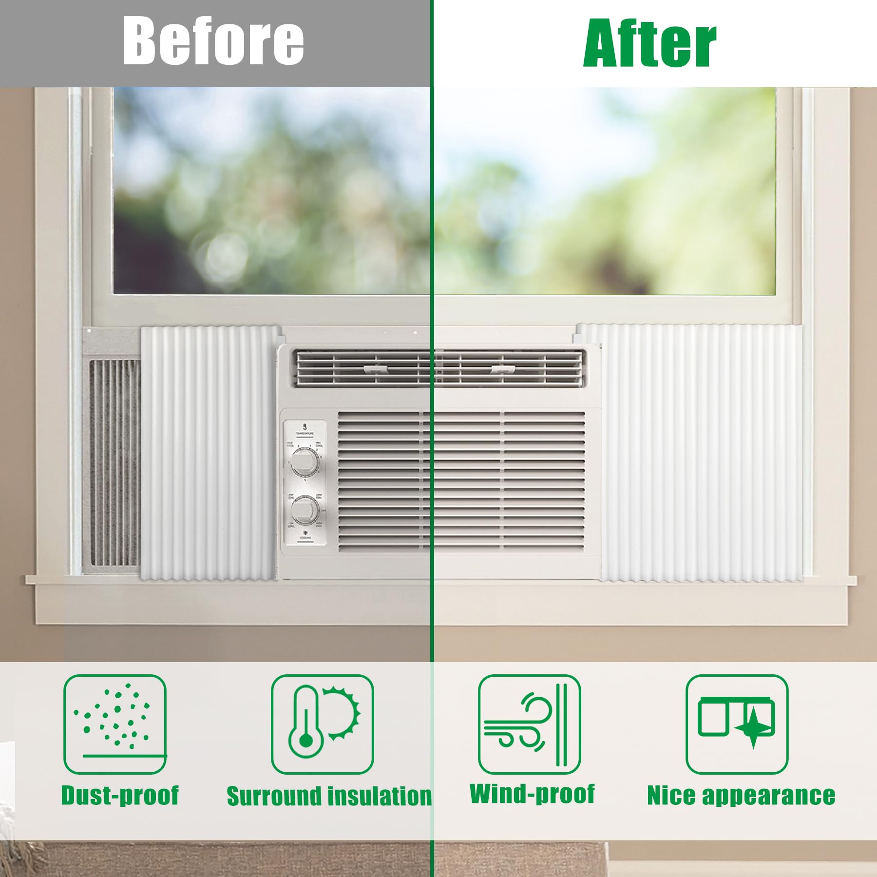 Forestchill Window Air Conditioner Side Panels, 17" H x 12" W x 1" T Surround Insulation Extra Wide Foam Panels for Window AC Units Cover Large Window, White, 2 Pack