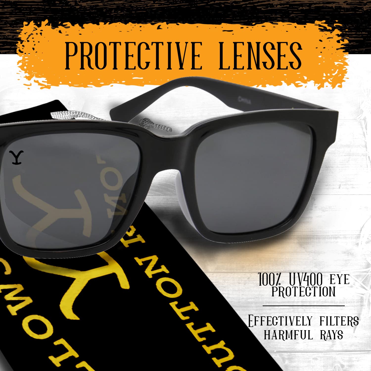 Yellowstone Black Frame Sunglasses - Inspired by Your Favorite Characters from Dutton Ranch - Stylish Eyewear for Outdoor Adventures - Black Square Sunglasses for Men & Women - Branded Soft Case