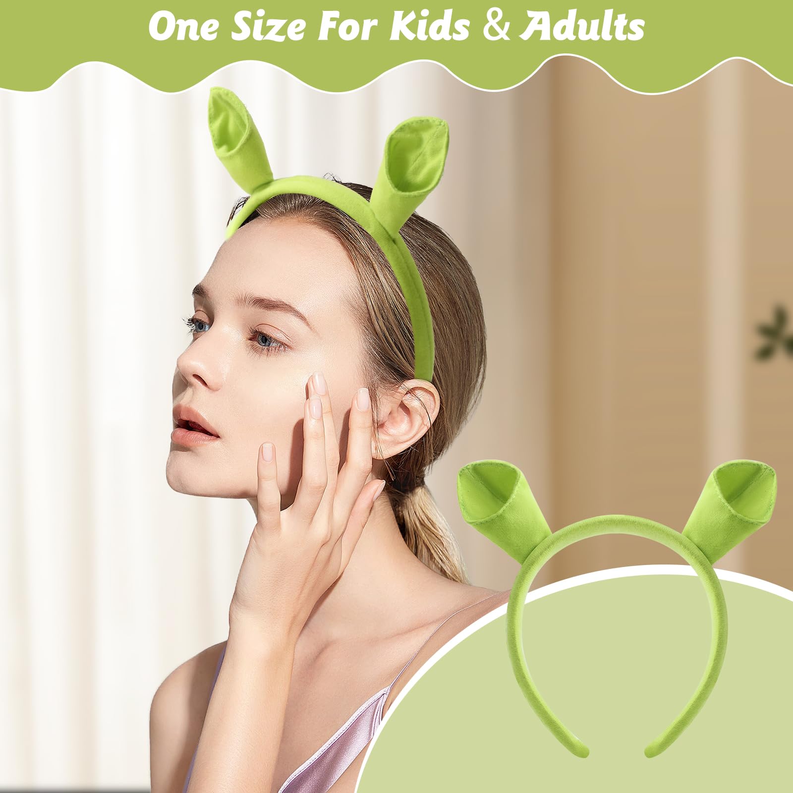 Pumnao Cute Headband,Headband with Ears,Alien Headband,Cute Decorative Hair Hoop,Dressing Up for Halloween, Parties, Birthdays, Cosplay, and Fun Hairstyles (Green Ear)