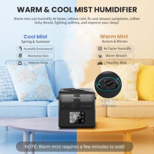 Terrug 6L Humidifiers for Bedroom Large Room, Warm & Cool Mist Humidifiers for Home, Quiet Air Humidifier & Essential Oil Diffusers With Remote Control, 360° Nozzle, Last up to 50H, 1-12H Timer(Black)