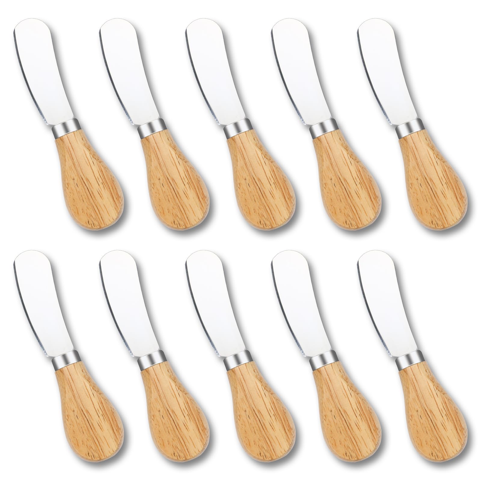 10 Pcs Cheese Spreader Knives, Mini Butter Knife Spreader with Wooden Handle, Stainless Steel Cheese Knife Set for Charcuterie Board, Sandwich, Appetizers, Cocktail Spreading Knife