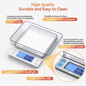 BOMATA 0.01g/1kg Upgraded Small Digital Scale, USB Rechargeable, with Larger Display and Hold,Tare Function, 9 Units, High Precision Digital Scale Grams and oz for Small Item, Kitchen…