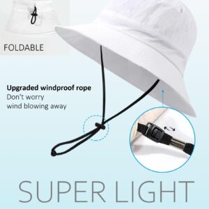 Waterproof Bucket Hat for Women Men Rain Hat UPF 50+ Wide Brim Boonie Sun Hat Foldable Summer Floppy Beach Fishing Safari Hat White