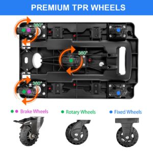 Double Rhombus Folding Hand Truck, 330 Lbs Foldable Hand Truck Dolly Cart Heavy Duty Collapsible Trolley Portable Platform Luggage Cart with 5 Wheels & 2 Elastic Ropes for Moving Travel Home Office