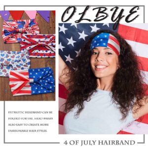 Olbye 4th of July Headbands USA Patriotic Hair Accessories American Flag Headband Wide Knotted Turban Head Band Non Slip Elastic Hairband Red White and Blue Bandana Stars and Stripes Head Bands Independence Day Party Decorations Hairbands Fourth of July A