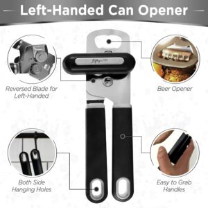 Lefty’s Left Handed Can Opener - Premium Design Black Heavy duty Stainless Steel - Easy To Turn Sharp Blade - Smooth Edge - Great Gift for Left-Handed People, Adults, Men and Women