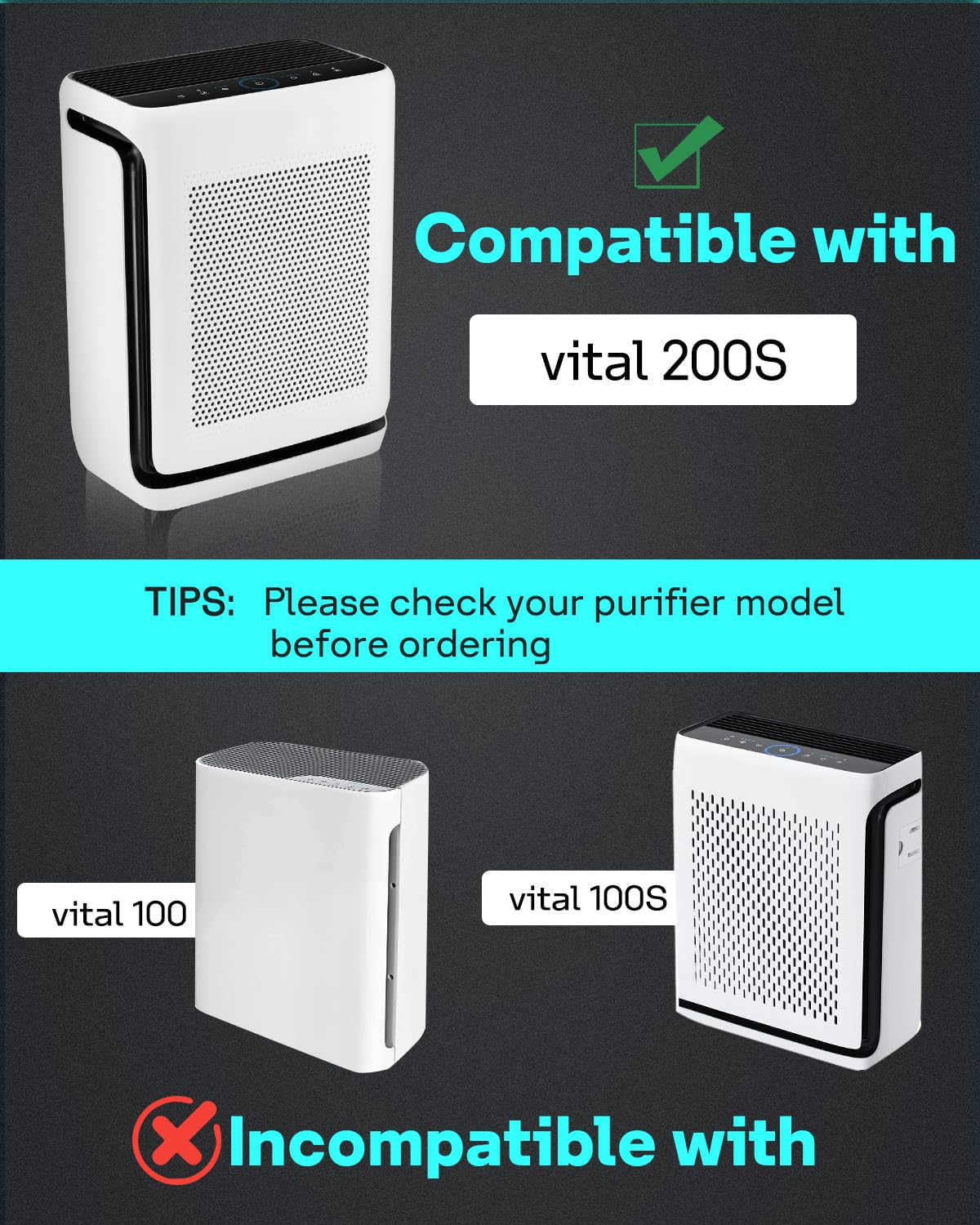 Leemone 2 Pack Vital 200S Replacement Filter Compatible with LEVOIT Vital 200S Air Puri-fier, 3-in-1 H13 True HEPA Activated Carbon Filter, Vital 200S-RF