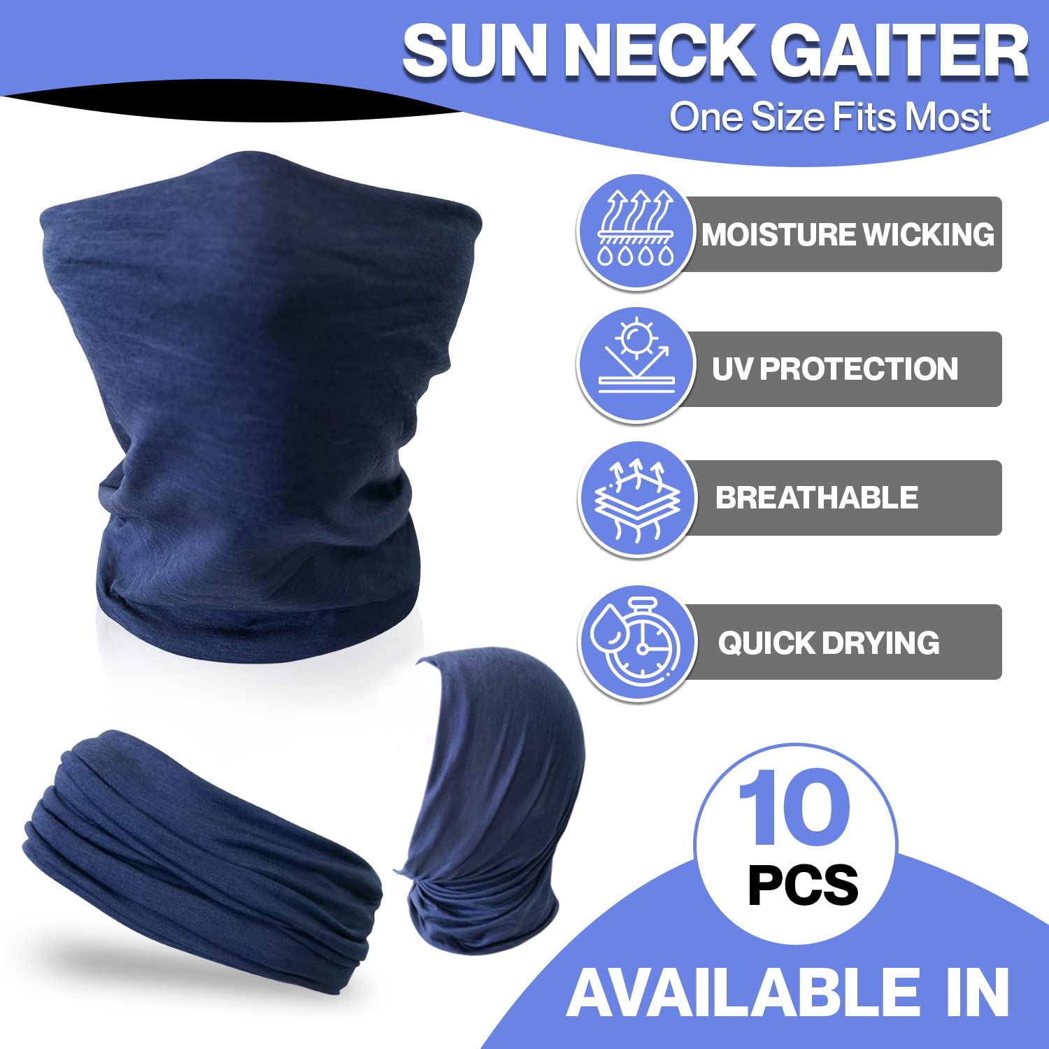 Neck Gaiter Bandana Face Mask 10pk - Sun Cooling Scarf Gator Cover Head for Men & Women