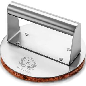 ROSELYINA 6.2 Inch Stainless Steel Heavy-Duty Round Smash Burger Press, Hamburger Press/Burger Smasher for Griddle, Perfect for Flat Top Grill Press, Rust-Free Easy Clean.