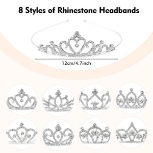 Cinaci 8 Pack Silver Metal Sparkly Glitter Rhinestone Crown Headbands Wedding Prom Birthday Party Princess Hair Tiaras Clasps Accessories for Kids Girls Teens Women Brides