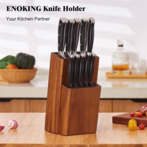 ENOKING Universal Knife Block without Knives, Acacia Wood Knife Holder/Knife Organizer with Removable Plastic Bristles for Kitchen Counter Knife Storage Rack