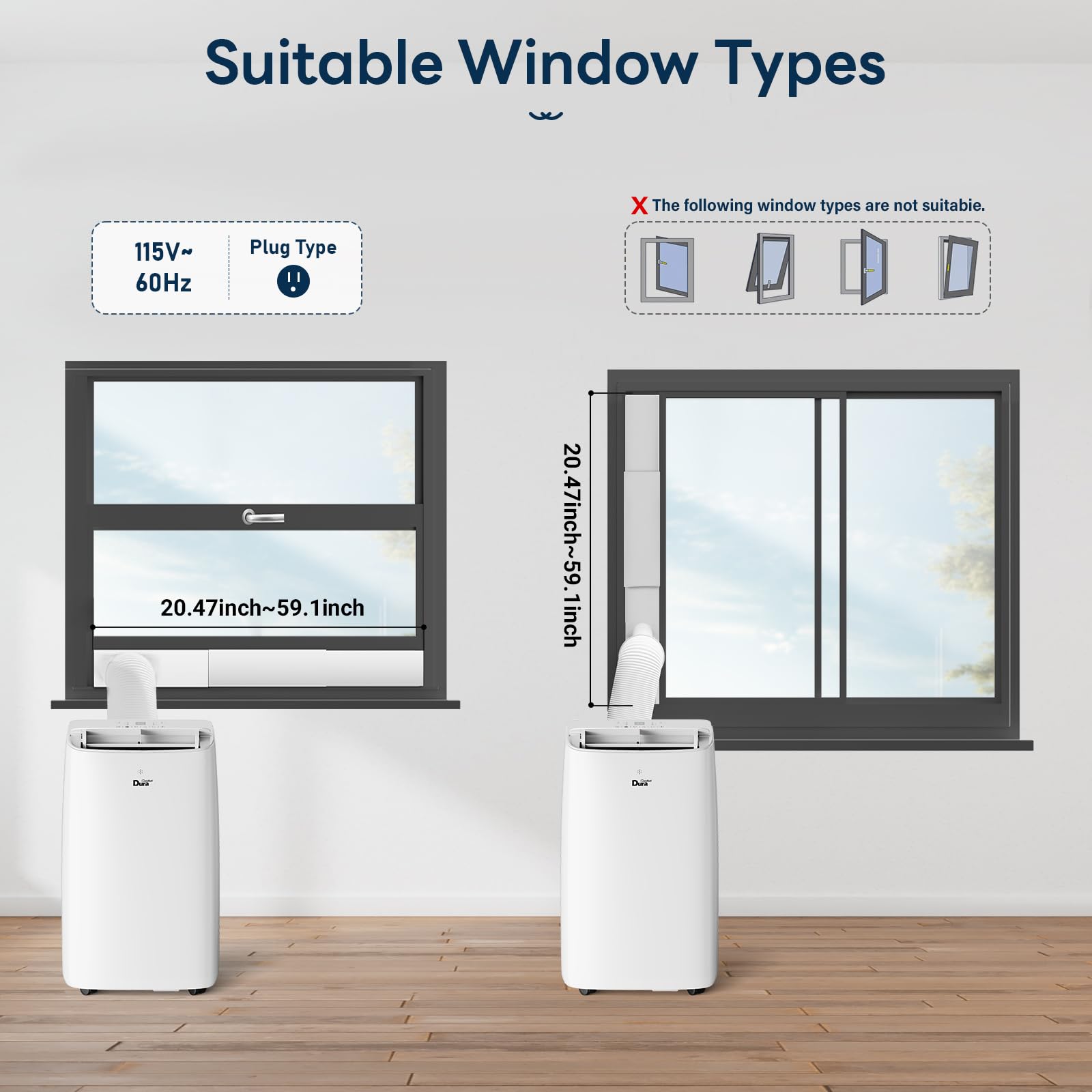 DuraComfort Portable Air Conditioner, 12000 BTU(ASHRAE) /8150 BTU (SACC) Smart AC Unit, Built-in Dehumidifier and Fan Modes, Mobile App, Cools up to 350 Sq.Ft, White