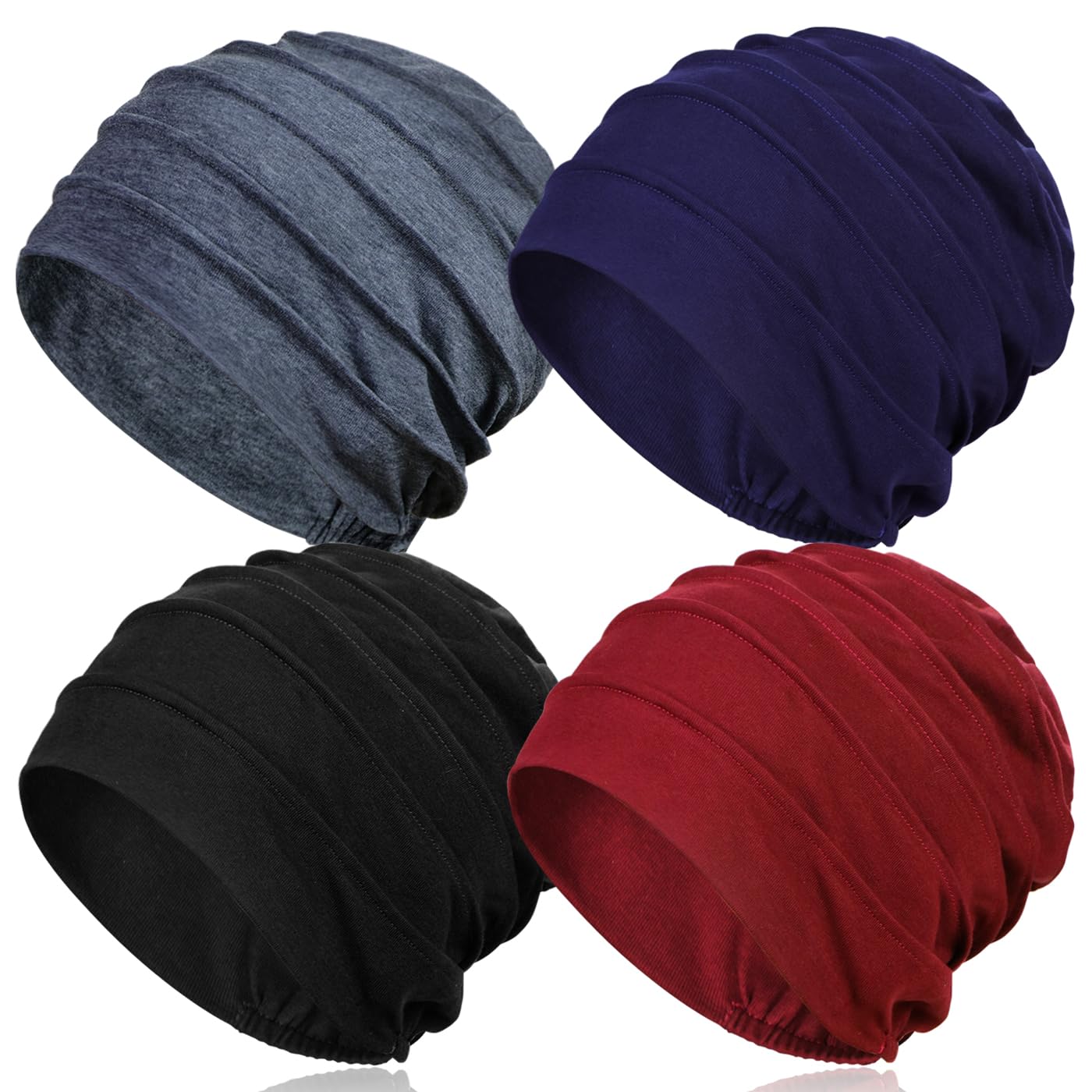 Kisumthy 4 Pieces Cotton Slouchy Chemo Beanies, Chemo Headwear Cancel Hats for Women with Hair Loss