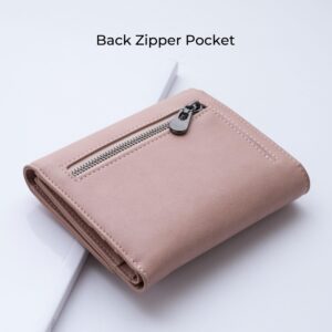 Alldaily Trifold Small RFID Blocking Wallet Slim Credit Card Wallet with with Zipper Pocket (Dark Pink)