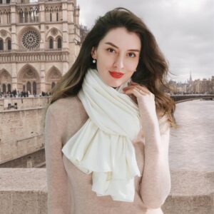 Travel Scarf for Women, Travel Accessory for Airplane, Travel Shawl Wrap Premium Soft Airplane Blanket-Gift Box Included-Cream