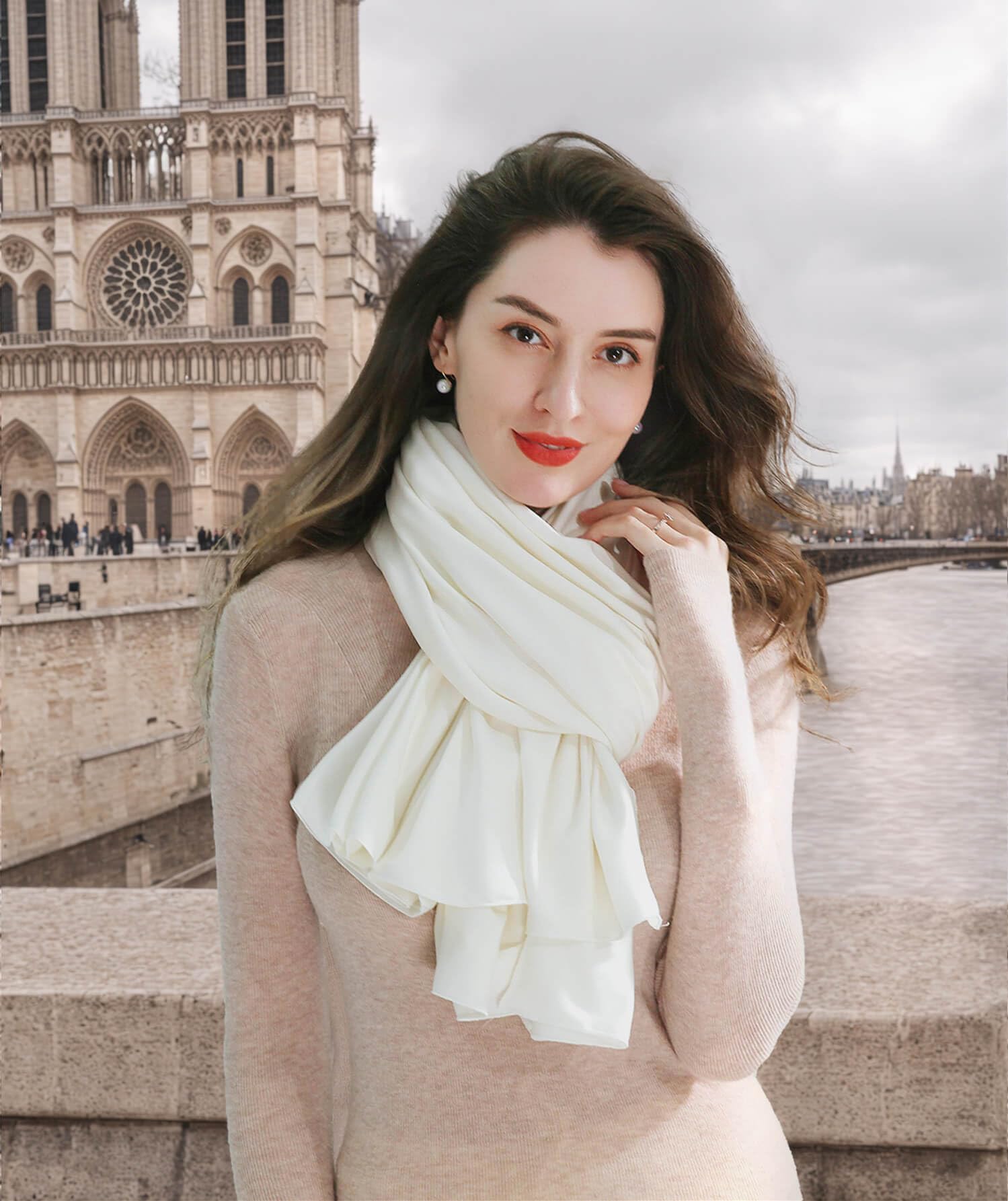 Travel Scarf for Women, Travel Accessory for Airplane, Travel Shawl Wrap Premium Soft Airplane Blanket-Gift Box Included-Cream