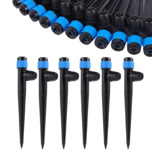 drip irrigation emitters with adjustable 360 degree water flow drippers sprayer for 1/4 inch tubing, garden drippers sprayer perfect for house garden watering system. (25pcs-blue 360 degree sprayer)