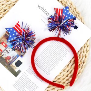 HIFANMM 4th of July Headband Independence Day Hair Accessories Patriotic Party Hair Supplies USA Flag Star Design Blue Red Ribbon Stars Hair Decoration Cute Hair Hoop for Women Girls Kids 1 Pcs