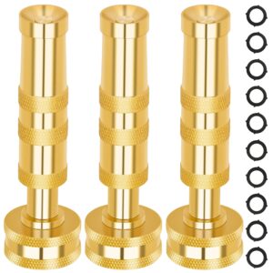 automan brass hose nozzle – high pressure jet nozzles 3 pack, heavy duty sprayer for garden hoses, adjustable spray gun,solid twist water hose nozzle for patio, lawn, car wash, extra 10 rubber washers