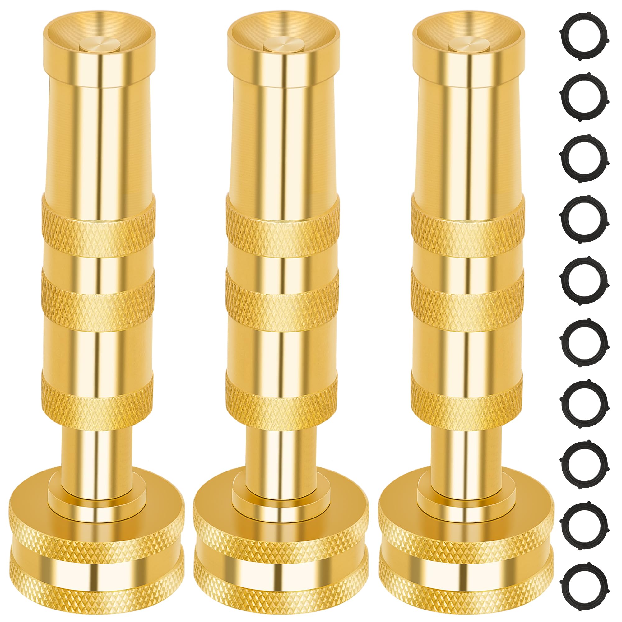 AUTOMAN Brass Hose Nozzle – High Pressure Jet Nozzles 3 Pack, Heavy Duty Sprayer for Garden Hoses, Adjustable Spray Gun,Solid Twist Water Hose Nozzle for Patio, Lawn, Car Wash, Extra 10 Rubber Washers