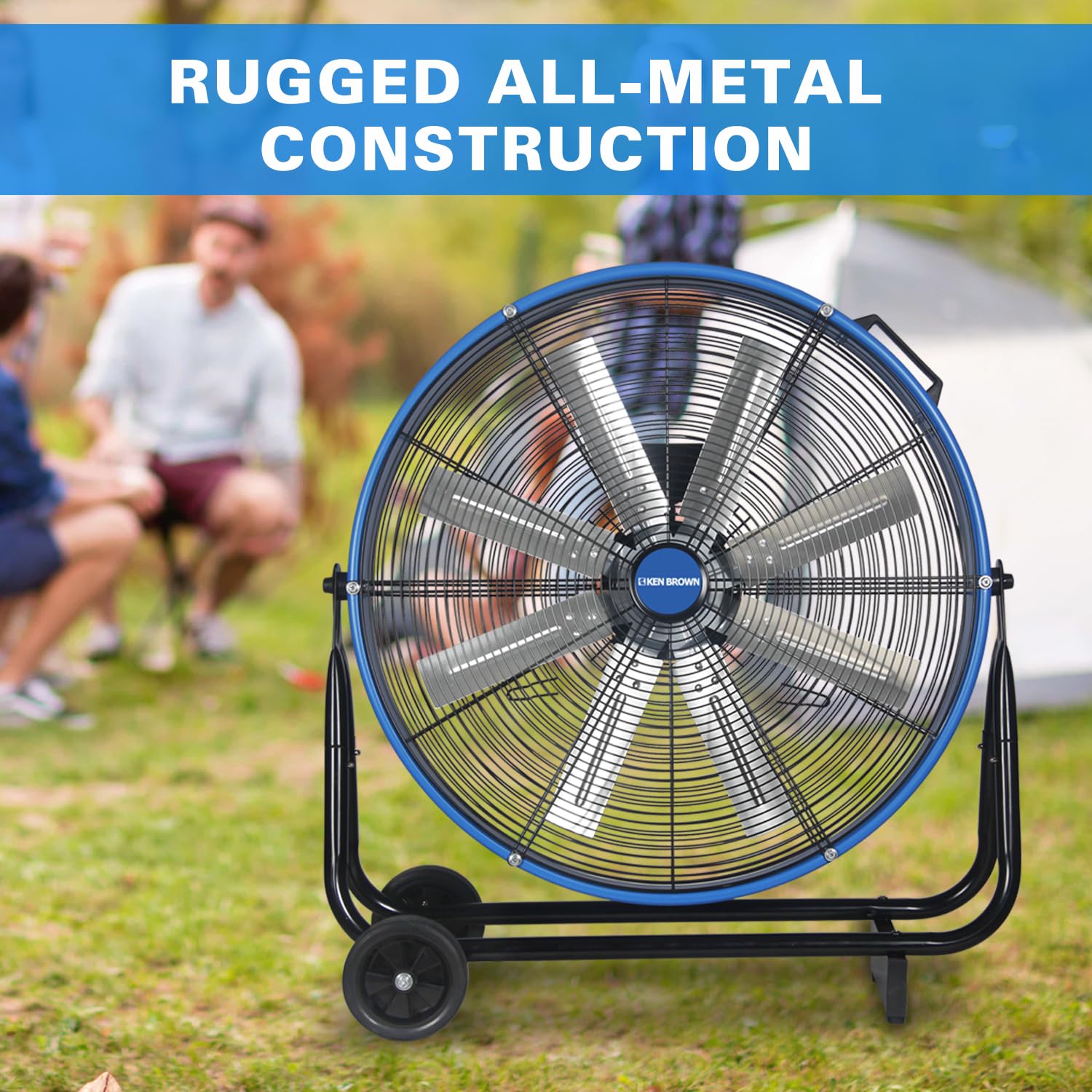 KEN BROWN 24 Inch High Velocity Floor Drum Fan Shop Fans Heavy Duty Blue, 9500 CFM 8 Blades, 3 Speeds, 360 Degree Tilt, Ideal For Industrial Fan, Commercial Fan, Shop Fan, Gym Fan, Garage Fan