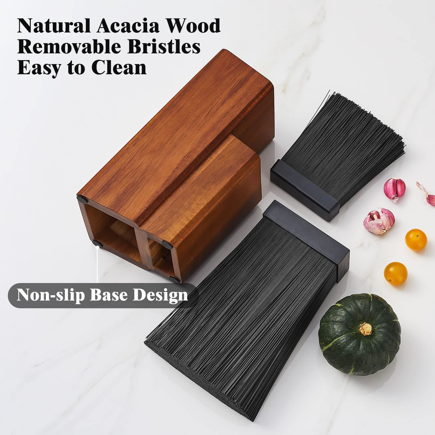 ENOKING Universal Knife Block without Knives, Acacia Wood Knife Holder/Knife Organizer with Removable Plastic Bristles for Kitchen Counter Knife Storage Rack