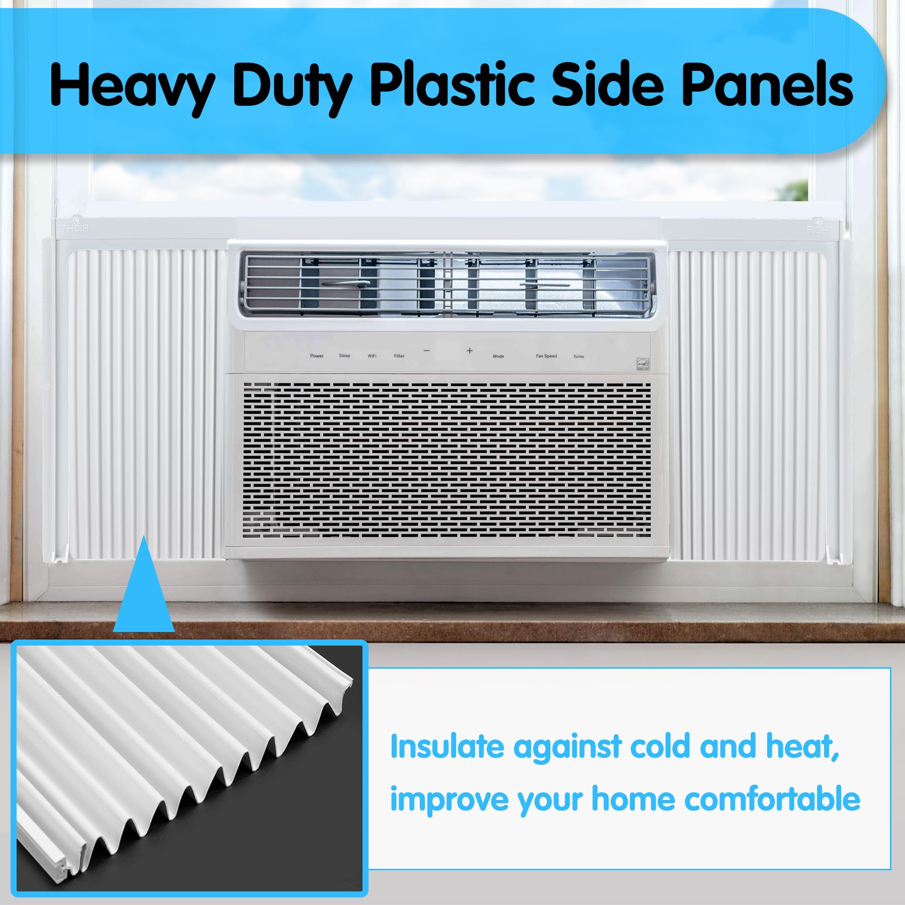 Air Jade Window Air Conditioner Side Panels with Frame, Window AC Side Panel Set for 10,000 Btu Units, Room Air Conditioner Accordion Filler Curtain Replacement Kit