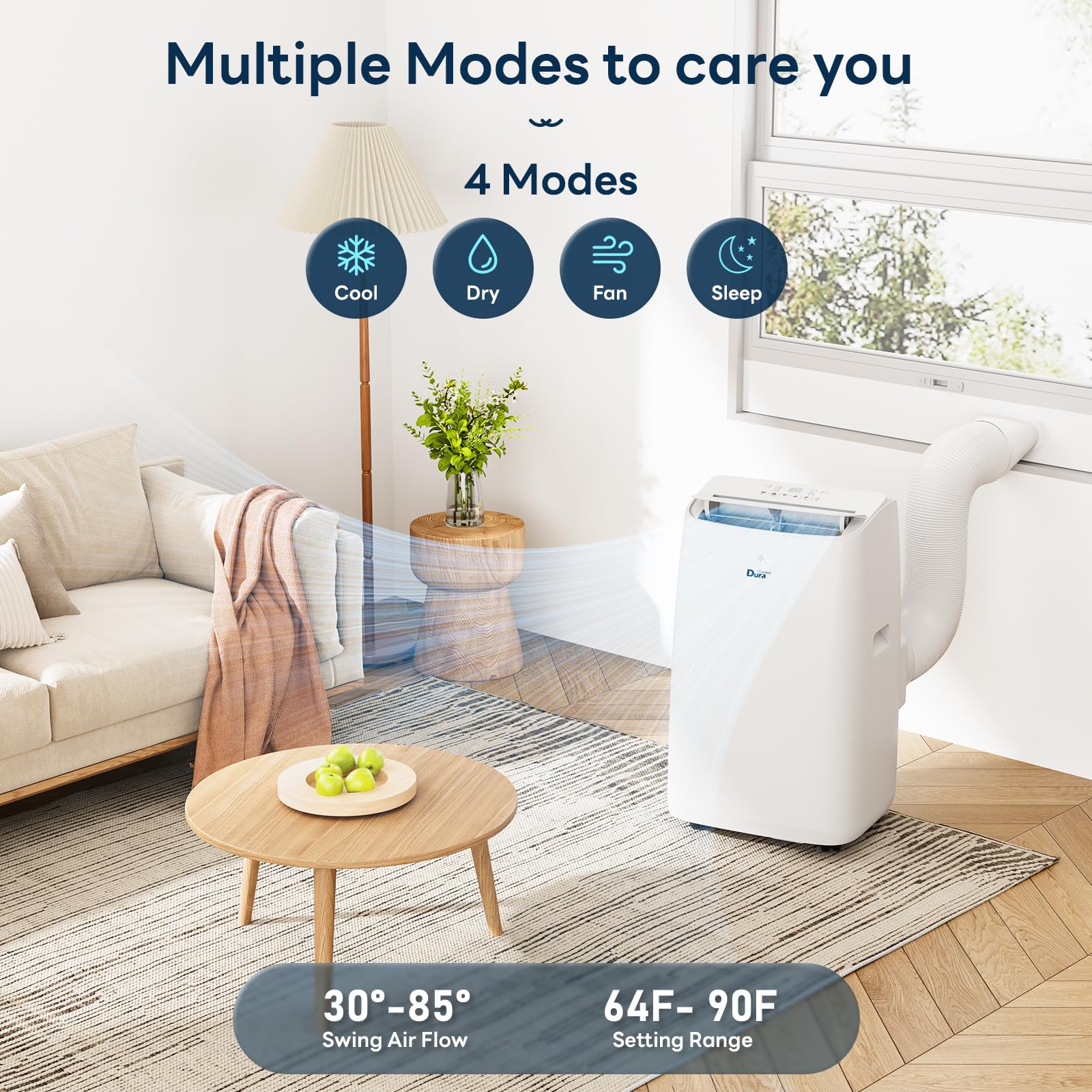 DuraComfort Portable Air Conditioner, 12000 BTU(ASHRAE) /8150 BTU (SACC) Smart AC Unit, Built-in Dehumidifier and Fan Modes, Mobile App, Cools up to 350 Sq.Ft, White