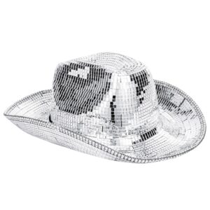 Disco Ball Western Cowboy Hat - Women Men Silver Mirrored Sparkly Cowgirl Hat for Cosplay Party Size:L