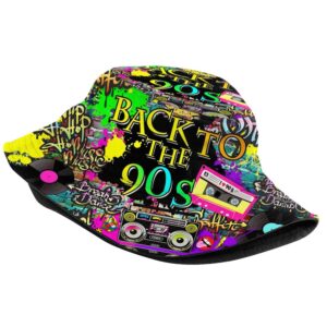 Fashion Retro 80s 90s Bucket Hat for Men Women Packable Sun Cap Rave Party Outfit Accessories Fisherman Hat…