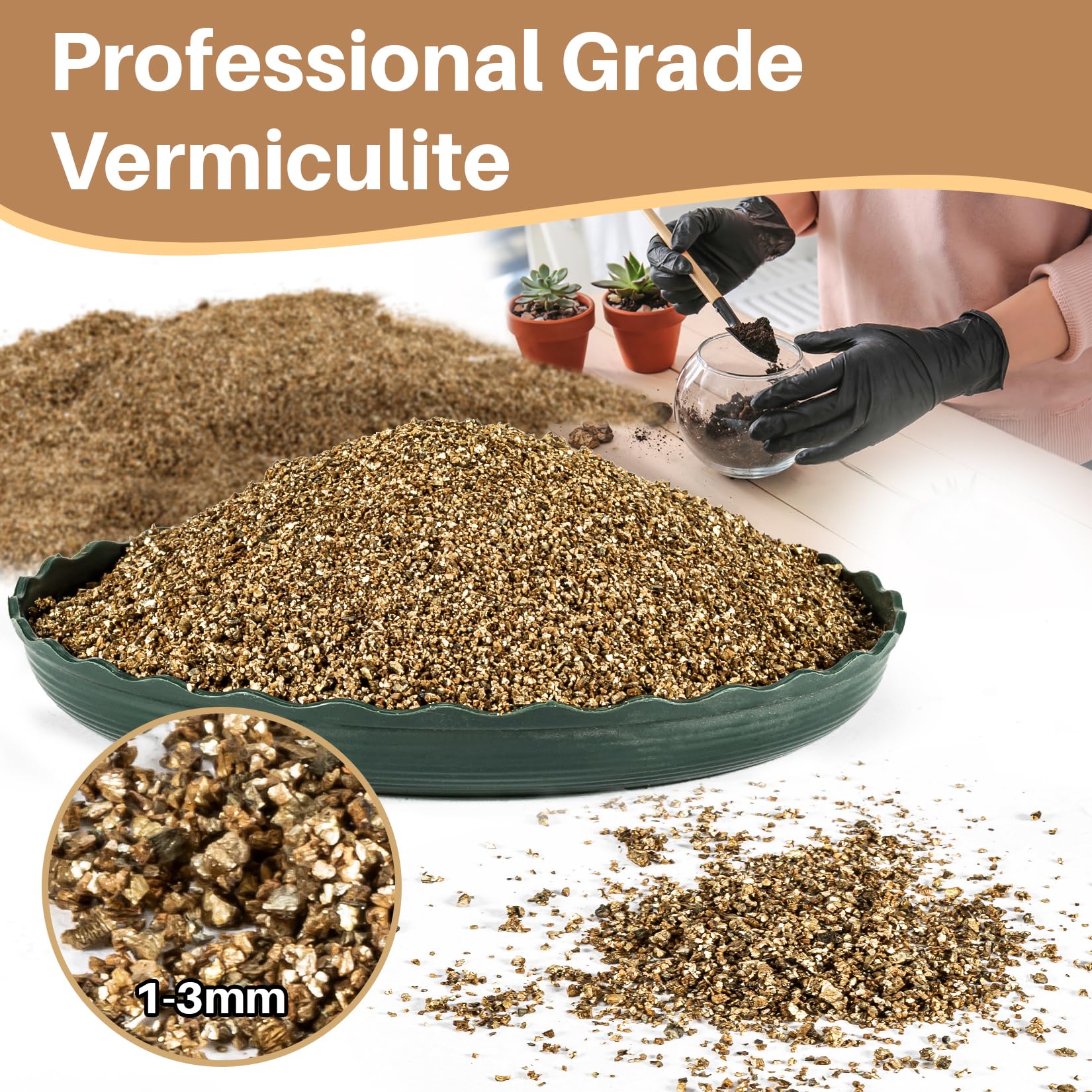 Sukh 14.6OZ Vermiculite - Organic Vermiculite for Plants Fine Horticultural Vermiculite Soil Amendments Vermiculite Bulk Soil Additive Perfect for Potted Plants and Garden Professional Grade 1-3mm