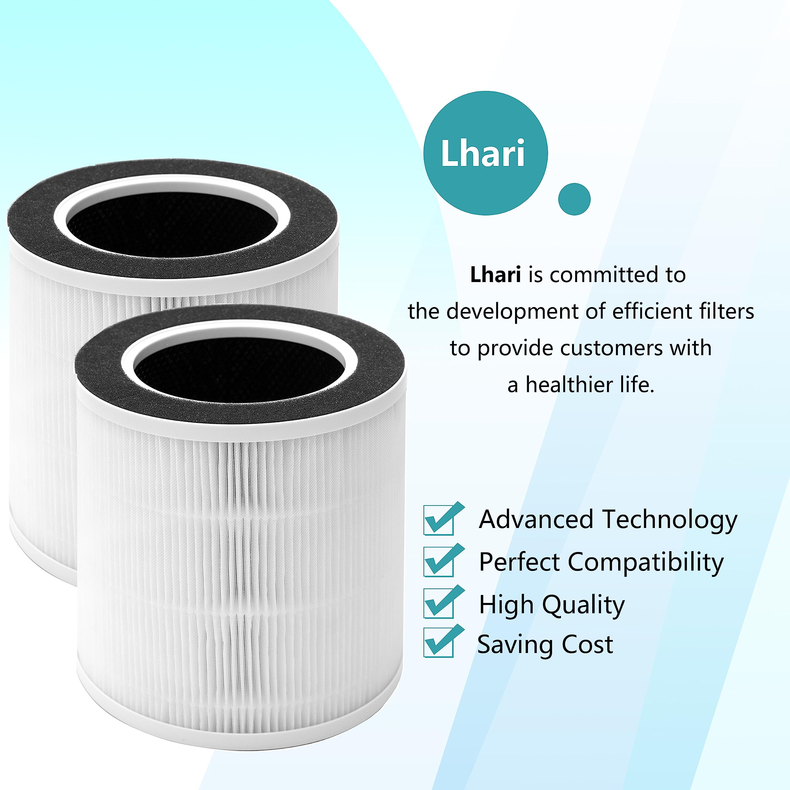 Lhari VK-6067B Filter Compatible with Vremi Air Purifier and HOKEKI VK-6067B Air Purifier, 3-in-1 H13 Grade True HEPA Filter, 2-Pack