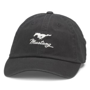 AMERICAN NEEDLE Mustang Ballpark Adjustable Buckle Strap Baseball Dad Hat, Black (EM001A-MUSTANG-BLK)