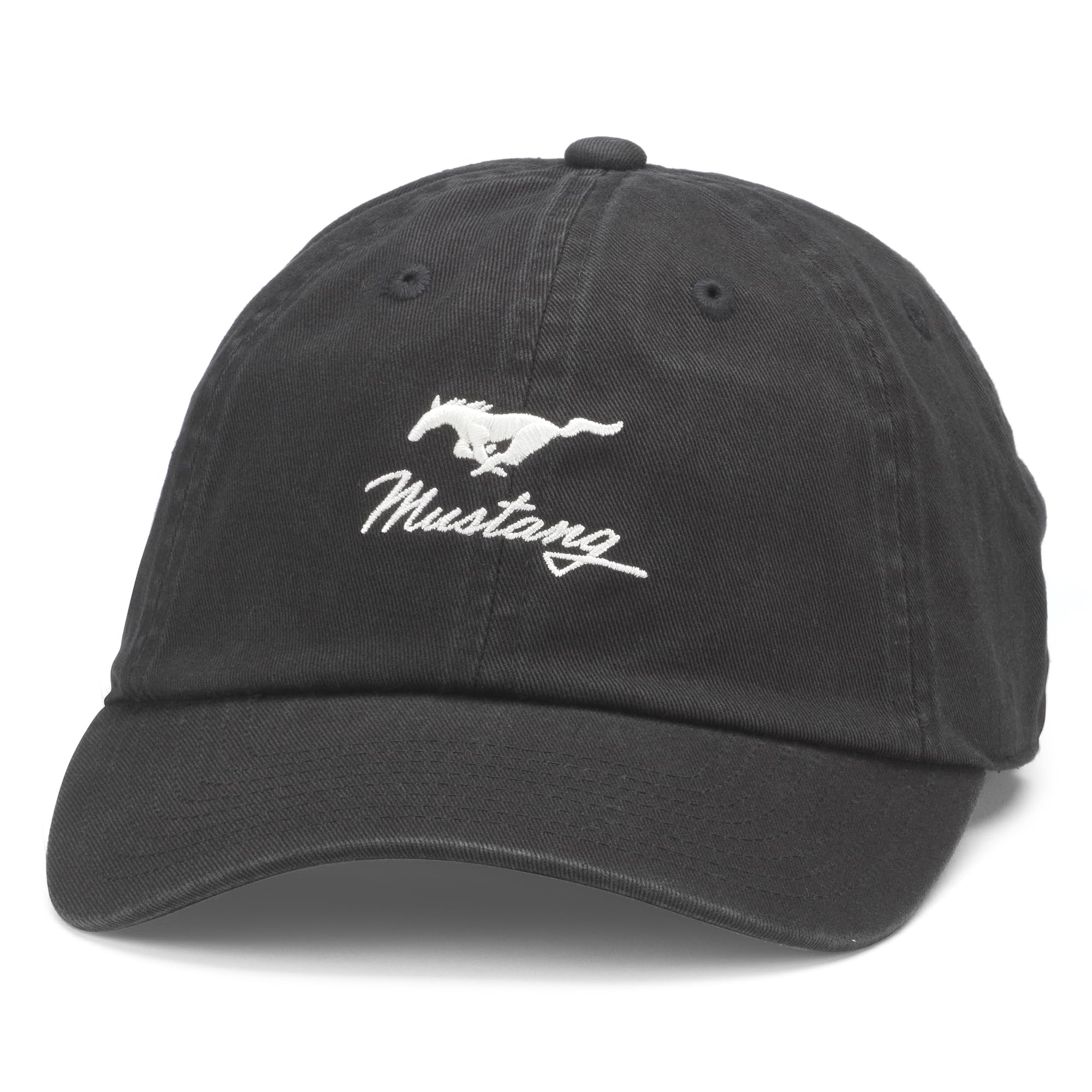 AMERICAN NEEDLE Mustang Ballpark Adjustable Buckle Strap Baseball Dad Hat, Black (EM001A-MUSTANG-BLK)