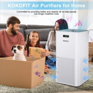 Air Purifiers, Kokofit H13 True HEPA Filter Quiet Air Cleaner for Home Eliminates Allergies and Pets Hair Dust Odor Smoke Mold Pollen with 26dB Smart Silent Sleep Mode (White)