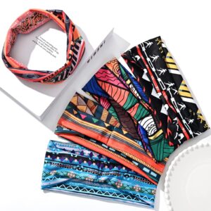 Carede African Headbands Wide Head Wraps for women Boho Turban Head Bands for Lady Large Sport Workout Stretchy Non-slip Hair Bands,Pack of 8