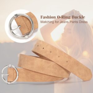 XZQTIVE Women Belts for Jeans Dress Casual Women Leather Belts with O-Ring Buckle 1.42" Width Plus Size Ladies Waist Belts,brown