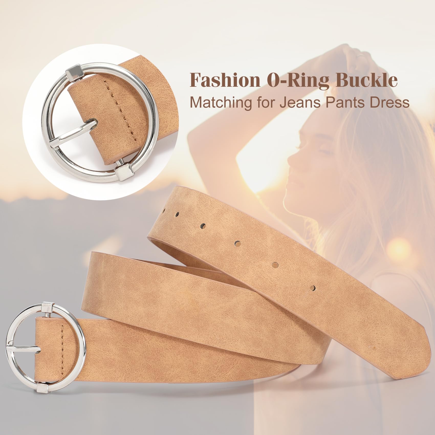 XZQTIVE Women Belts for Jeans Dress Casual Women Leather Belts with O-Ring Buckle 1.42" Width Plus Size Ladies Waist Belts,brown