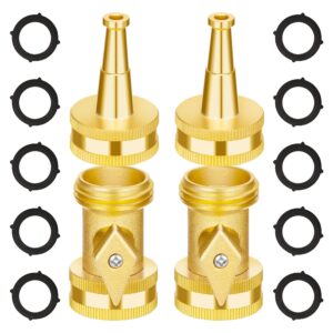 AUTOMAN Brass Hose Nozzle - High Pressure Jet Nozzle 4 Count (2 Set), Heavy Duty Water Hose Sprayer Sweeper with Hose Shutoff Valve, 3/4” GHT Nozzles for Garden Hose, Car Wash, Extra 10 Rubber Washers