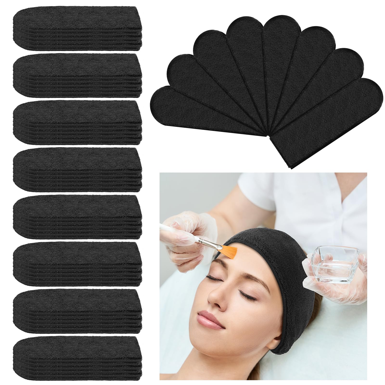 Preboun 24 Pcs Microfiber Towels - Absorbent Spa Headbands for Women, Fast Drying Salon Towel Wraps for Hair Cutting and Shampoo (Black)