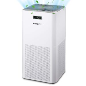 air purifiers, kokofit h13 true hepa filter quiet air cleaner for home eliminates allergies and pets hair dust odor smoke mold pollen with 26db smart silent sleep mode (white)