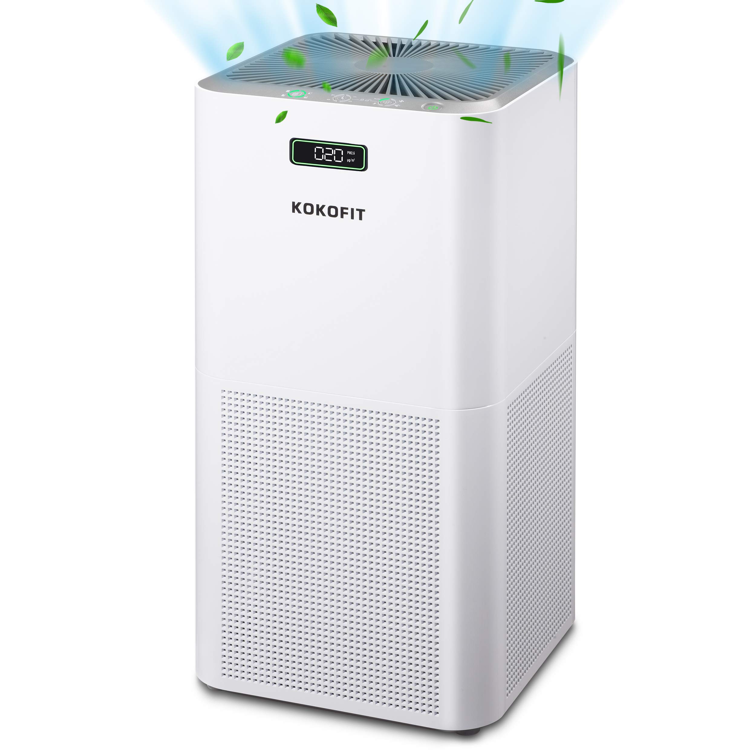 Air Purifiers, Kokofit H13 True HEPA Filter Quiet Air Cleaner for Home Eliminates Allergies and Pets Hair Dust Odor Smoke Mold Pollen with 26dB Smart Silent Sleep Mode (White)