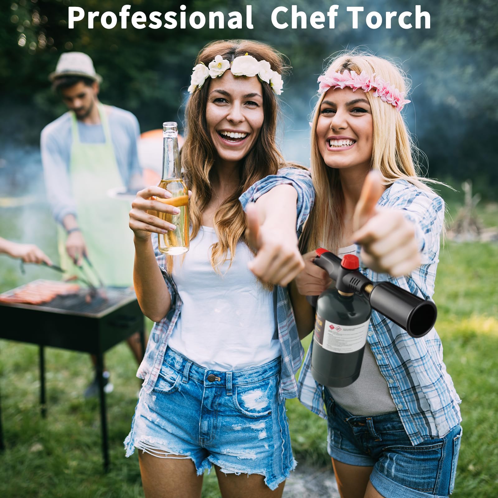 POWERFUL Grill Torch Charcoal Torch Lighter, Campfire Starter,Sous Vide,Kitchen torch,Grill & Cooking Propane Torch included a Meat Thermometer Kit for Charcoal Starter, BBQ Searing(Fuel Not Included)