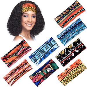 Carede African Headbands Wide Head Wraps for women Boho Turban Head Bands for Lady Large Sport Workout Stretchy Non-slip Hair Bands,Pack of 8