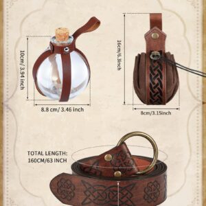 ramede 6 Pcs Women Renaissance Accessories Medieval Leaf Leather Belt Pouch Viking Corset Belt Potion Bottle Leaf Arm Guards(Fit Waist Size 25''-29'',Medieval Style,Brown)