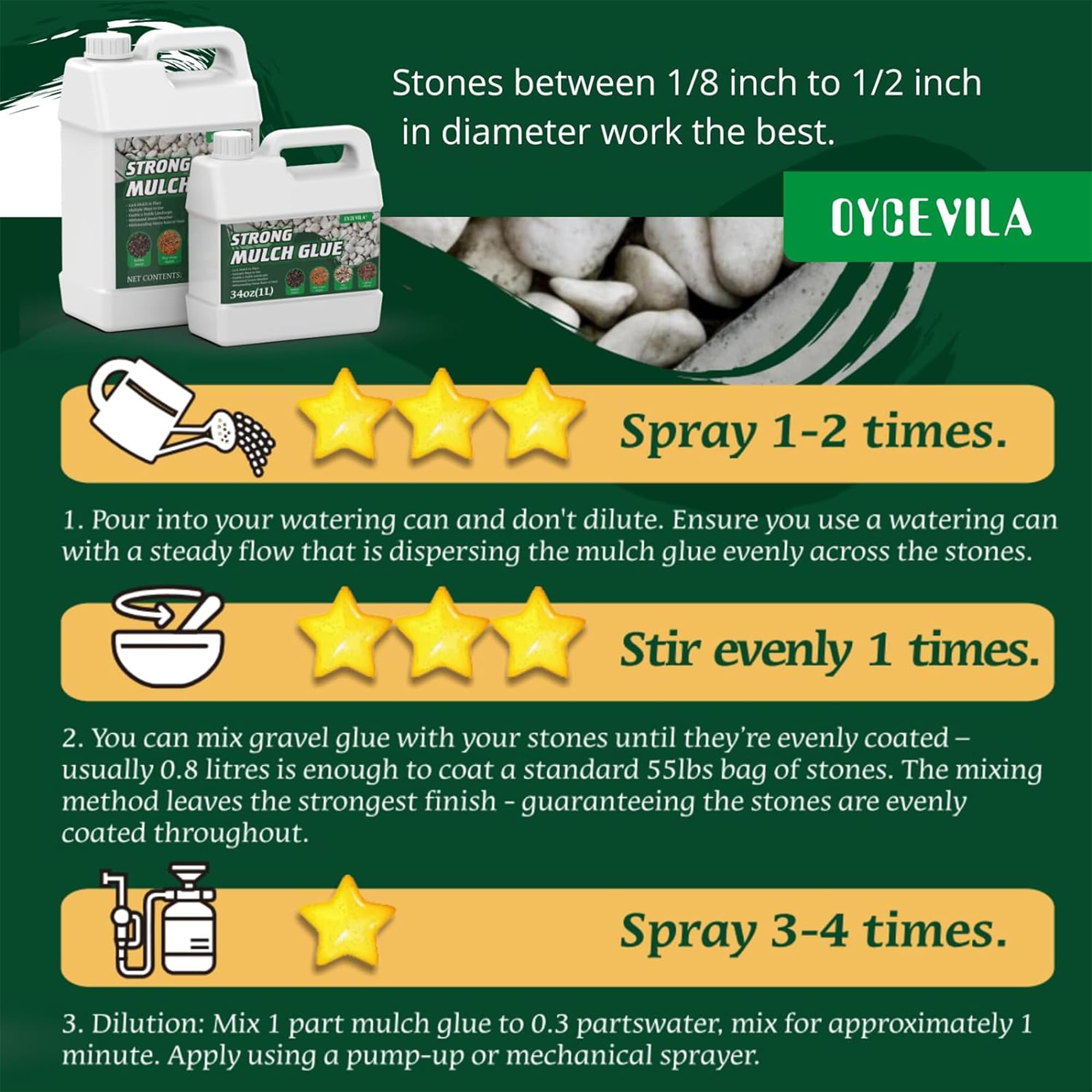 Oycevila Strong Concentrate Mulch Glue, Gravel Binder Mulch Glue, Non-Toxic Mulch Glue, Mulch Landscape Lock Adhesive Pea Gravel Stabilizer, Mulch Rock Glue for Landscaping Pea Gravel & Bark